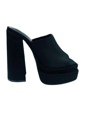 Chic Platform Block Heel Mules - Black - Size 7.5